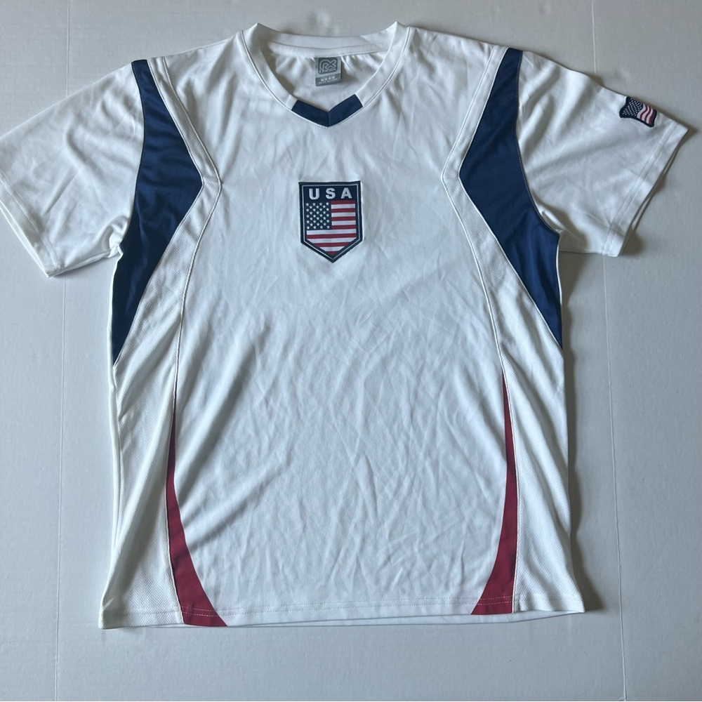 Rhinox mens USA Soccer jersey size small 100% polyester Dri fit moisture wicking